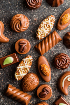 Mixed belgian pralines. Chocolate truffles.