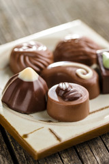 Mixed belgian pralines. Chocolate truffles.