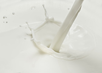 Pouring milk and milk splash. Close-up.