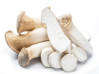King oyster mushrooms on the white background.