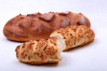 Assorted Fresh homemade bread on white background. Selective focus