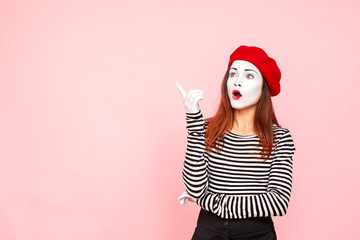 Handsome creative woman have perfect idea, finger up