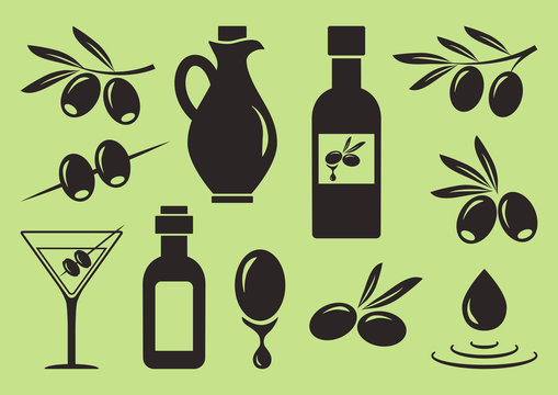 Olive set. Black silhouettes. Vector illustration