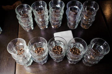 tasting coffee in glass glasses