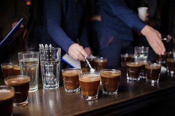 tasting coffee in glass glasses