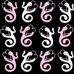 Pink and White Love Gestures Hearts of Love on Black Background Seamless Repeat Pattern