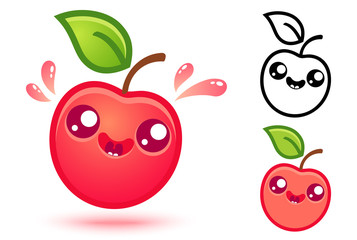 Cute red apple with juicy drops