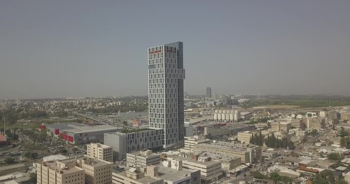 Ramat Gan business skyline 4k drone footage dcinelike ungraded flat