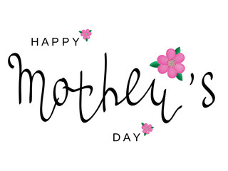 Vector greeting card with Mother's Day. Black calligraphy An inscription with pink flowers.