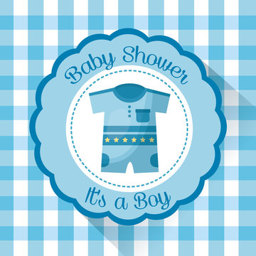 happy baby shower sticker with clothes boy a boy welcome celebration vector illustration