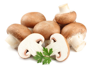 Fresh champignon mushrooms isolated on white background