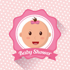 Obraz na płótnie Canvas baby shower girl sticker with babe face smiling celebration pink bow vector illustration