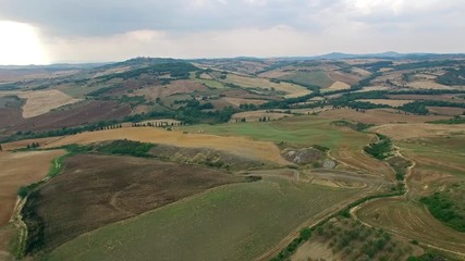 AERIAL VIEW.Beautiful summer landscape of Tuscany, Italy.camera moves forwards