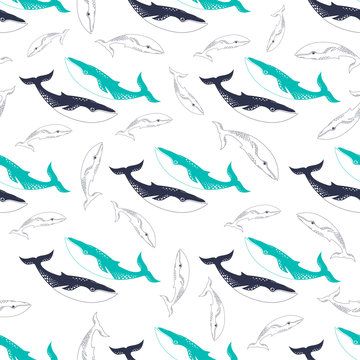 pattern with colored whales
