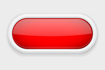 Red shiny oval button. On white matted background. Web interface element