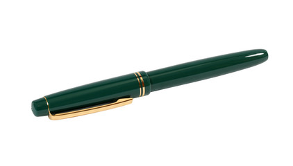 Green elegant closed pen isolated on white closeup.  Clipping path