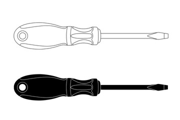 Screwdriver. Outline black and white drawings