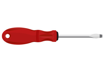 Screwdriver. Metal tool with red handle