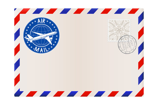 Blank envelope with stamp and air mail postmark