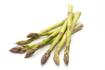 Fresh green asparagus on white background.