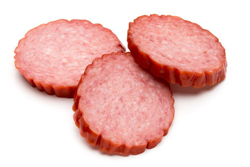 Slices of salami. Isolated on a white background.