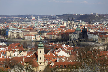 Fototapeta na wymiar View on the sunny spring Prague City, Czech Republic