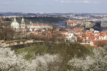 Fototapeta na wymiar View on the sunny spring Prague with St. Nicholas' Cathedral, Czech Republic