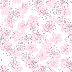Seamless pattern with sakura on a white background.