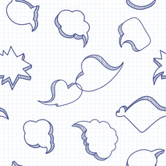 Speech bubble on squared paper from a notebook. Seamless vector pattern.