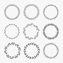 Hand drawn vector wreath set. Decorative round frames for cards, invitations and posters