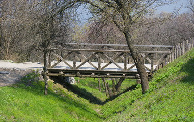 old wooden bridge on the island of Khortytsya