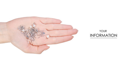 Silver bracelet with pearls in hand pattern