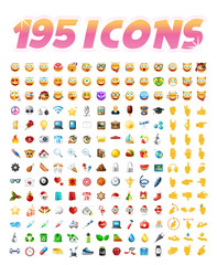 Set of 195 Realistic Cute Icons on Transparent Background . Isolated Vector Illustration 