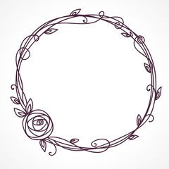 Floral frame. Wreath of rose flowers.