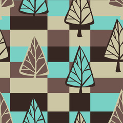 Fototapeta na wymiar retro geometric seamless pattern with abstract stylized trees. The idea for printing, tissue, packaging, scrapbooking Vector illustration
