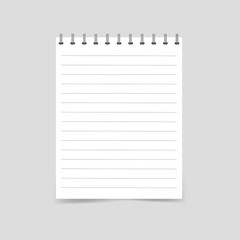 Vector illustration of a realistic open exercise book with a silver spiral. Vertical blank business notebook  in a cage on metal rings.