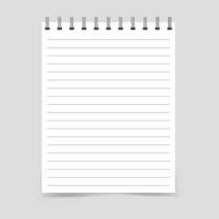 Vector illustration of a realistic open exercise book with a silver spiral. Vertical blank business notebook  in a cage on metal rings.