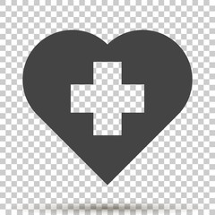 Obraz premium Vector icon of the cross in the heart on transparent background. Vector illustration of medicine on health care