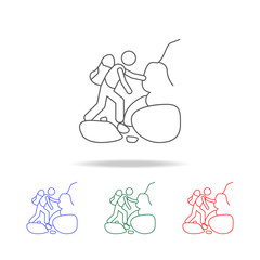 a man climbs mountains icon. Elements of camping multi colored icons. Premium quality graphic design icon. Simple icon for websites, web design; mobile app, info graphics