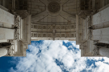 A view of Rua Augusta Arch in Praça do Comércio (Commerce Square) in Lisbon, Portugal