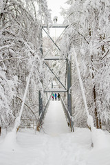 Snow-covered pedestrian bridge in winter
