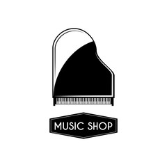 Grand piano icon. Music shop logo label emblem. Musical instrument. Vector.