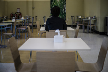 Alone Female in Food court Background Concept