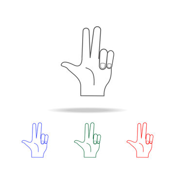 hand sign two fingers up icon. Elements of hands multi colored icons. Premium quality graphic design icon. Simple icon for websites, web design; mobile app, info graphics