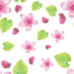 Pink flowers seamless pattern