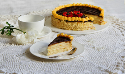 shortcrust pastry cake with butter cream and chocolate