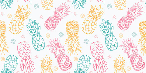 Colorful pineapples vector seamless pattern. Great as a textile print, party invitation or packaging. Surface pattern design.