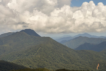 A band of cumulus clouds forming over the Cordillera del Condor on the border of Ecuador with Peru....