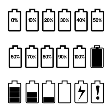 Set Illustration Vector of battery 1-100 percent. icon set