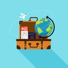 Travel around the world and vacation time flat design